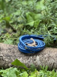 Laisse cuir bleu avec strass