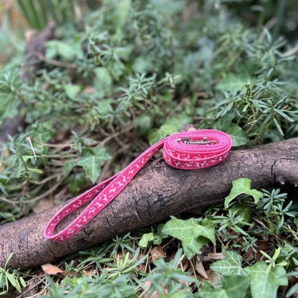 Laisse tissus chien roses 117cm